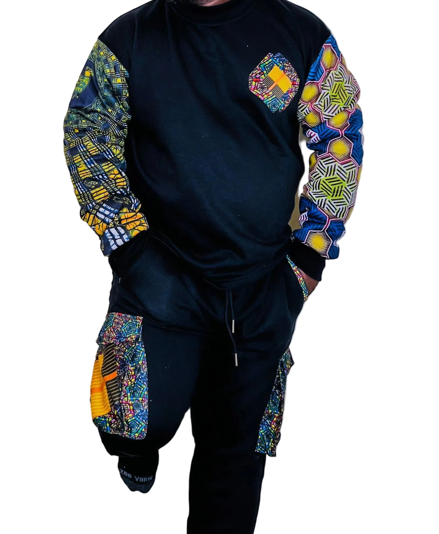 Ezy Wear signature unisex sweat set with Ankara details