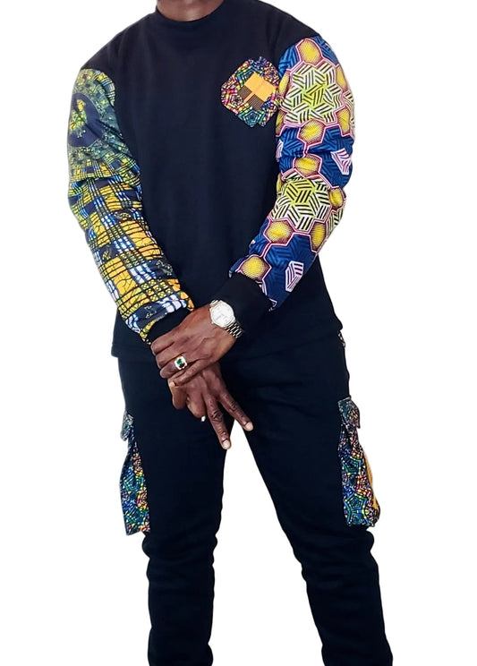 Ezy Wear signature unisex sweat set with Ankara details