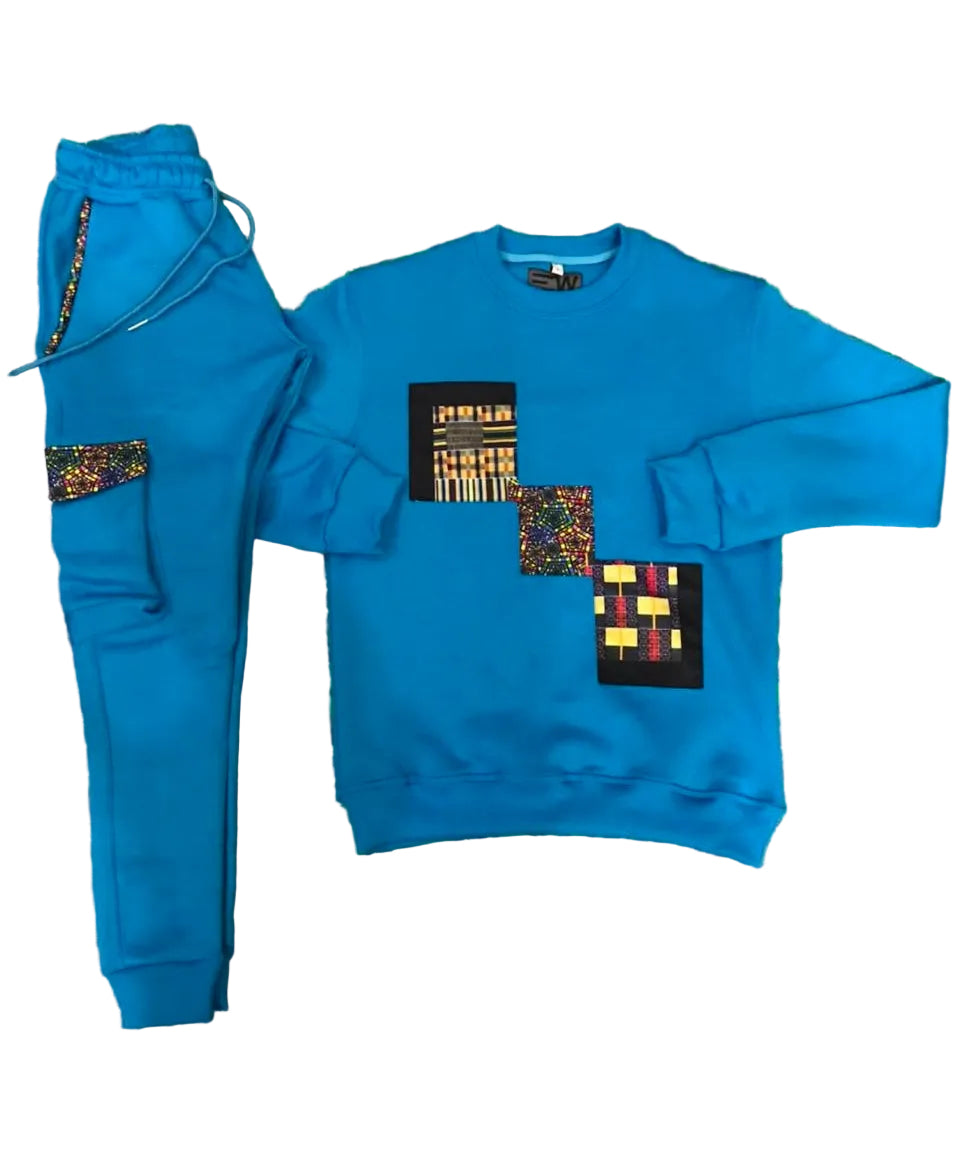 Ezy Wear signature Ankara patch sweat set in 2 concepts